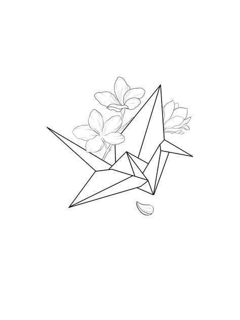 Line Work Tattoo Design, Tattoo Line Work, Tattoo Japonais, Paper Crane Tattoo, Origami Tattoo, Crane Tattoo, Flower Line Drawings, Geniale Tattoos, Tatuaje A Color