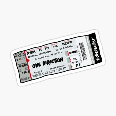 One Direction Concert Tickets, Ticket Illustration, One Direction Tickets, Custom Phone Cases Ideas, One Direction Collage, Harry Styles Quotes, Cute Scrapbooks, Iphone Stickers, Concert Ticket