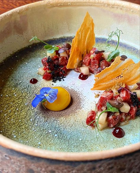 Wagyu Beef Tartare, Beef Tartare Plating, Beef Tartare, Gourmet Dishes, Porcini Mushroom, Gourmet Food Plating, Porcini Mushrooms, Wagyu Beef, Menu Ideas