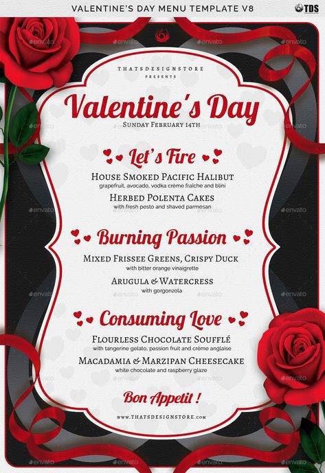 Valentine Menu Ideas, Valentines Day Decorations Restaurant, Valentine's Day Menu Ideas, Breakfast Decor, St Valentine, Gym Logo, Valentine Dinner, Chef Inspiration, Valentines Day Dinner