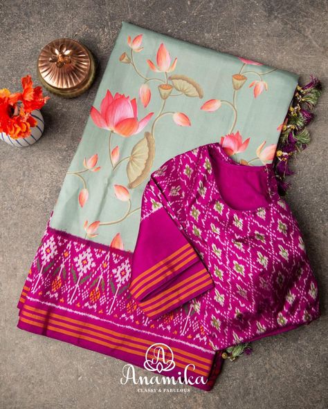 Banaras Blouse, Patola Border, Function Saree, Exclusive Saree Blouse Designs, Brown Sofas, Saree Cotton, Simple Saree Designs, Blouse Ideas, Saree Blouse Neck Designs