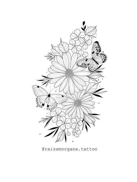 Butterfly Tattoo Stencil, Peacock Feather Tattoo, Flower Tattoo Drawings, Clever Tattoos, Flower Line Drawings, Daisy Tattoo, Aztec Tattoo, Floral Tattoo Sleeve, Birth Flower Tattoos