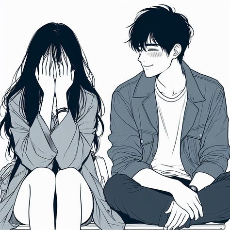 Boy And Girl Drawing Couples, Girl And Boy Couple Drawing, Boy X Girl, Boy And Girl Drawing, Shu Ouma, Fruit Doodle, Black Hair Boy, Boy Sketch, Blue Moon Photography