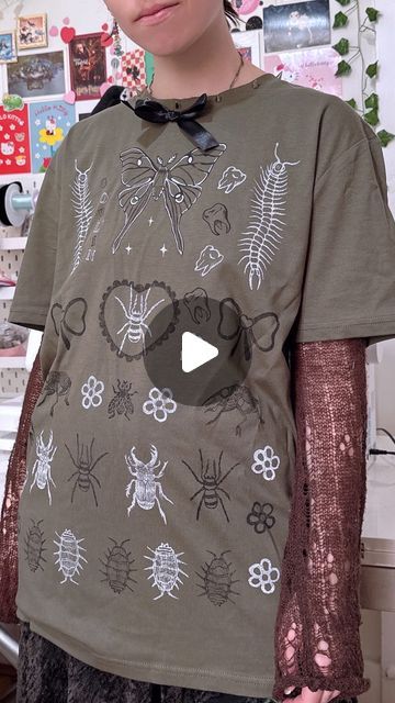 Bethany Jayne Luxton on Instagram: "Constantly fighting the urge to print ‘lil buggies on everything I own eeee! Hand printed bug tees are available on my website now! Which bug would you like to see a stamp of next? 🪲✨  .  .  #bugart #lunamoth #bugs #insectart #bug #entomology  #insects #beetle #insect #insects #natureart #moth #moths #smallbusiness #nature #beetleart #linocut #printmaking #linocutprint #linoprinting #blockprint #handprinted #blockprinting #linocutting #linoleumprint #printmakingart #linocutart  #linocuts #goblincore #goblincoreaesthetic" Goblin Core Aesthetic, Bug Shirt, Beetle Art, Upcycle Clothing, Bug Print, Linoleum Print, Linocut Printmaking, Beetle Insect, Everything I Own