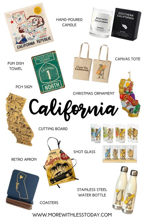 Gift Guide for the California Lover-Unique Gift Ideas with a California Theme #California #Californiagifts #giftguide #ad California Gift Basket, California Souvenirs, California Gifts, California Bear, Themed Gift Baskets, Retro Apron, Pacific Coast Highway, California Dreamin', Pacific Coast