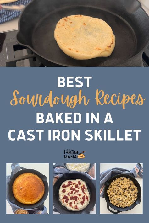 If you're like me and love using your cast iron skillet for as much as you can in your kitchen, then grab your sourdough starter and let's get to it! I've put together a collection of the best sourdough recipes that can be baked in a cast iron skillet just for you! Sourdough Naan Bread Recipe, Discard Rolls, Sourdough Discard Rolls, Pantry Mama, Sourdough Crackers, Sourdough Pizza Dough, Skillet Bread, Sourdough Cinnamon Rolls, Recipes With Naan Bread