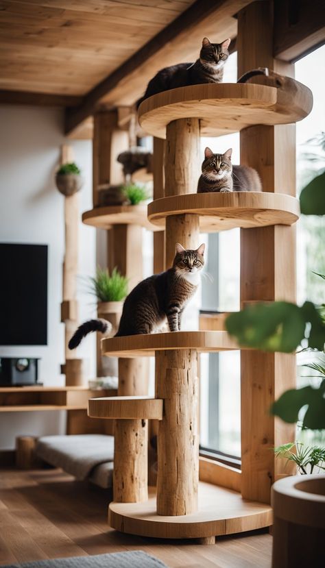 101 DIY Cat Tree House Ideas (Easy & Fast) - Petsmond Cat Tree Blueprints, Corner Cat Tower, Cat Tree House Diy Ideas, Diy Cat Tree Wall Mounted, Cat Tree House Indoor, Cat Tree Branch Diy, Diy Natural Cat Tree, Cool Cat Trees Diy, Diy Cat Climbing Tree