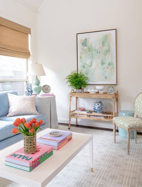 Portfolio - Living Spaces Grand Millennial Apartment, Grandmillennial Living Room, Grand Millennial Living Room, Preppy Living Room Decor, Table Decorations Living Room, Bama Dorm, Preppy Room Tour, Preppy Pink Room, Preppy Apartment Decor