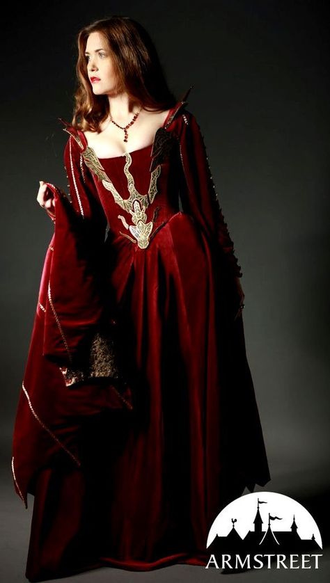 Red Priestess, Look Gatsby, Medieval Gown, Medieval Clothes, Diy Kostüm, Fantasy Dresses, Medieval Costume, Fantasy Gowns, Medieval Dress