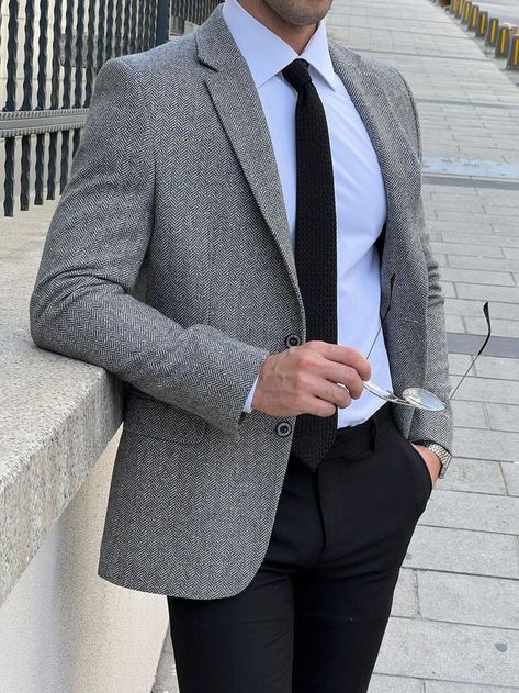 Grey Blazer Outfit Men, Terno Slim Fit, Stylish Mens Suits, Blazer Outfits Men, Mens Business Casual Outfits, Suit Tuxedo, Slim Fit Suit Men, Formal Men Outfit, Classy Outfits Men