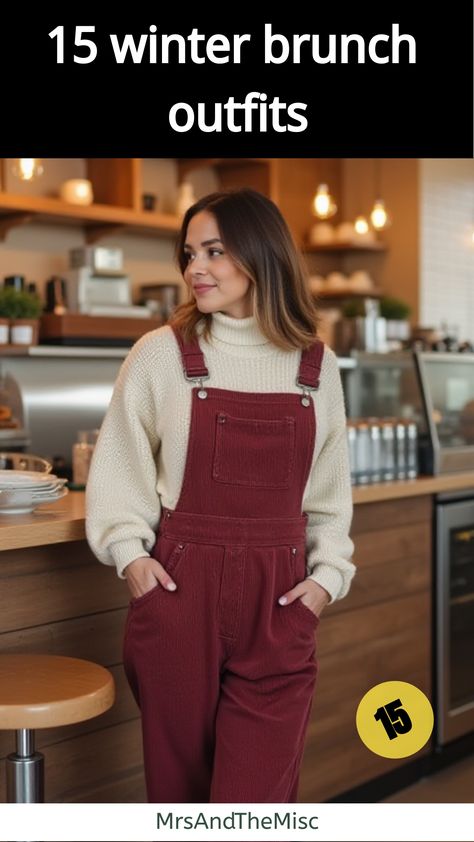 winter brunch outfits Cute Overalls Outfits, Overall Outfit Winter, Winter Brunch Outfits, Outfit Winter Women, Overalls Outfit Winter, Winter Dinner Outfit, Church Outfit Winter, Winter Brunch, Overalls Outfits