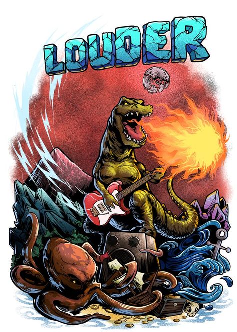 Dino wants to Conquer the World with his Voice of Rage T Shirt Design Illustration, Clothing Illustration, Cartoon Clothing, Tshirt Illustration, Shirt Graphics, Cartoon Outfits, Custom Tshirt Design, Movie List, Design Concepts