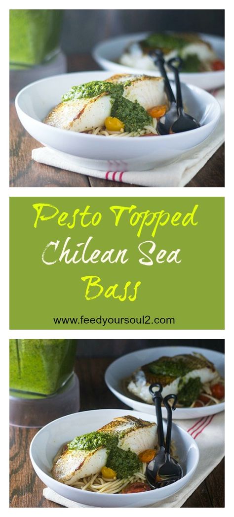 Pesto Topped Chilean Sea Bass from Feed Your Soul Too Seafood | Gluten Free | Pesto Pesto Sea Bass Recipes, Pesto Zoodles, Garlic White Wine Sauce, Gluten Free Pesto, Sea Bass Recipes, Gluten Free Spaghetti, White Pasta, Food Fantasy, Sea Bass