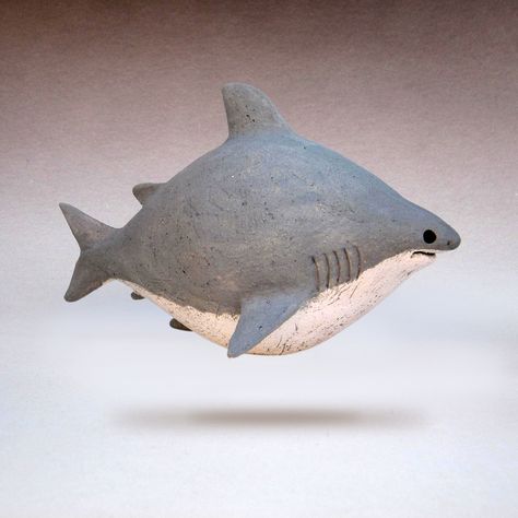 Shark Ceramic, Ceramic Shark, Ceramic Seal, Round Animals, Shark Sculpture, Fat Animals, Slab Ceramics, Pottery Animals, Clay Animals