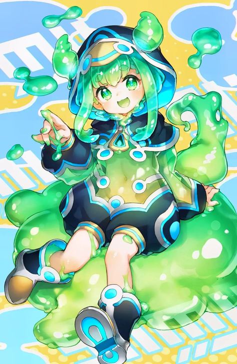 Slime Hair Drawing, Slime Girl Character Design, Slime Girl Art, Slime Hair, Lottie Aesthetic, Slime Character, Slime Girl, Slimes Girl, Anime Monsters