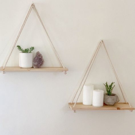 Hanging Shelf Floating Shelves Wall Decor set of 2 W/ Hooks - Etsy Float Shelf, Kaktus Dan Sukulen, Diy Hanging Shelves, Rope Shelves, Mounted Shelves, Plant Shelves, Hanging Rope, Wall Decor Set, Wall Mounted Shelves