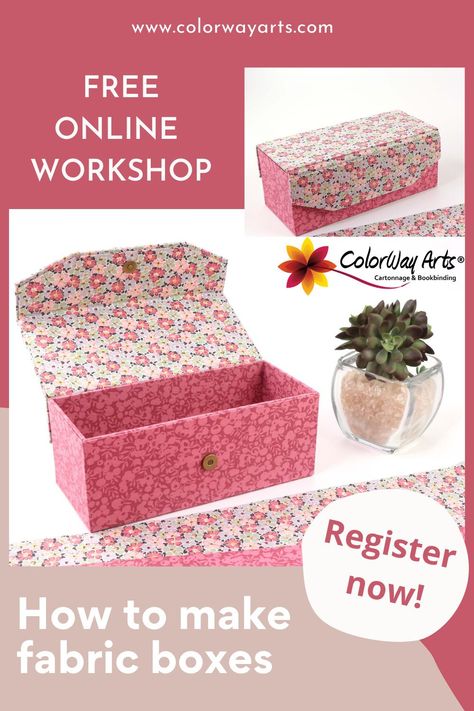 Cartonnage Boxes Tutorial, Fabric Box With Lid, Covering Boxes, Cartonnage Boxes, Diy Boxes, Handmade Boxes, Fabric Covered Boxes, Cardboard Storage, Fabric Box