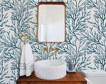 Bath Wallpaper, Spare Bathroom, Deco Marine, Coastal Wallpaper, Coral Wallpaper, Marine Sea, Coastal Bathrooms, Boho Wallpaper, Decorating Themes