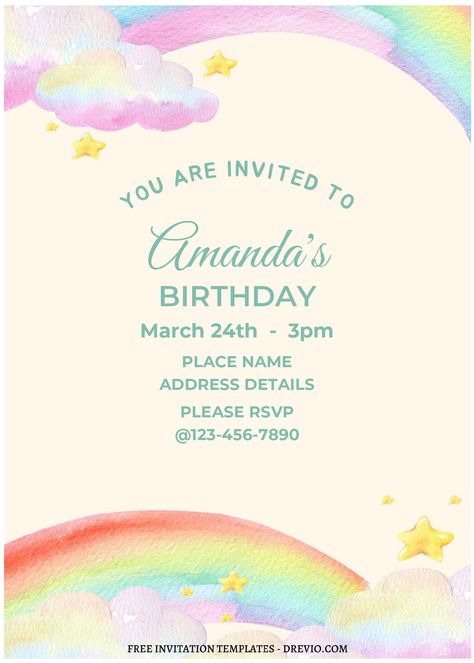 Invitation Template Free Editable, Rainbow Party Invitations, Rainbow Invitation, Rainbow Birthday Invitations, Rainbow Invitations, Colorful Invitations, Party Stationery, Free Invitation Templates, Party Inspo