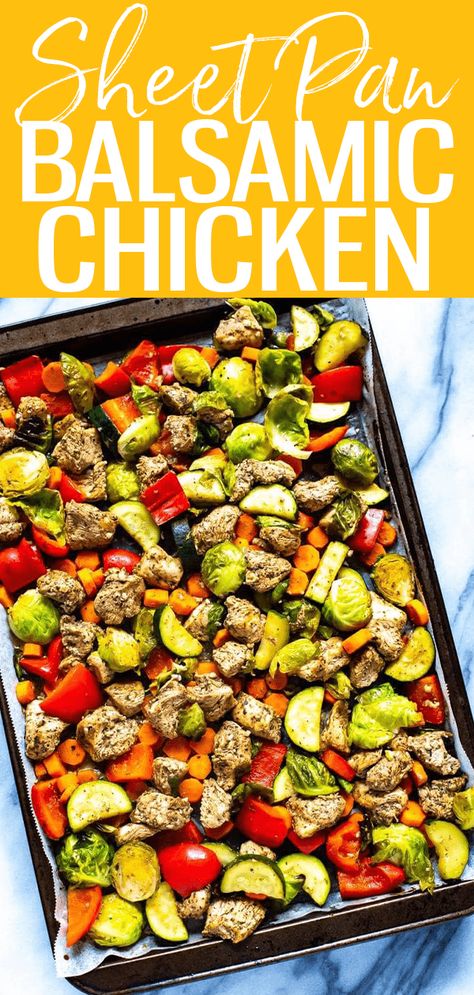 Sheet Pan Balsamic Chicken - The Girl on Bloor One Pan Chicken Dinner Healthy Low Carb, Balsamic Chicken Meal Prep, Healthy One Pan Dinner Low Carb, Low Sodium Sheet Pan Recipes, Pan Meals Sheet Healthy, Low Carb Sheet Pan Meal Prep, Meal Prep Recipes Low Carb, Low Carb Sheet Pan Dinner Recipes, Simple Healthy Sheet Pan Meals