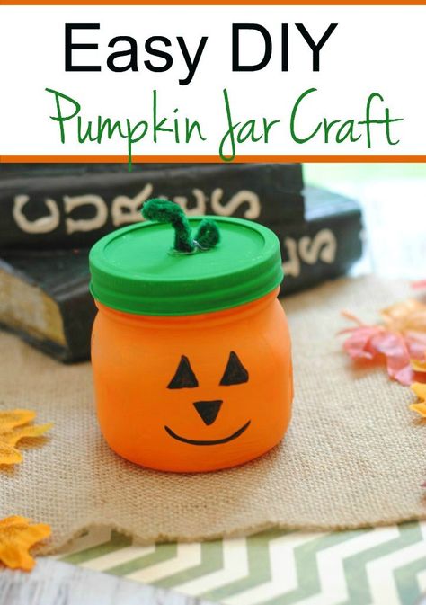 Pumpkin Jar Craft - The Relaxed Homeschool Pumpkin Crafts For Kids, Diy Pumpkins Crafts, Thema Halloween, Pumpkin Craft, Children Crafts, Halloween Bedroom, Pumpkin Decorations, Halloween Things, Thanksgiving Place Cards