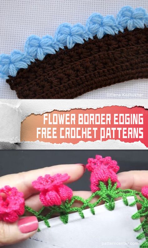 Crochet Flower Edge Pattern, Crochet Flower Border Pattern, Crochet Border For Towels, Flower Edging Crochet, Crochet Flower Borders And Edges, Crochet Flower Edging And Borders, Crochet Flower Border, Edging For Crochet Blanket, Picot Crochet Edging