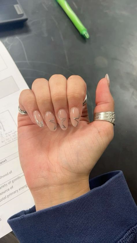 Basic Acrylic Nails Ideas, Square Nail Designs Stars, Nails Party Ideas, Half Star Nails, Simple Girly Nail Designs, Devine Feminine Nails, Silver Star French Tip Nails, Cute Nail Art Simple, Nude Nails With Silver Design