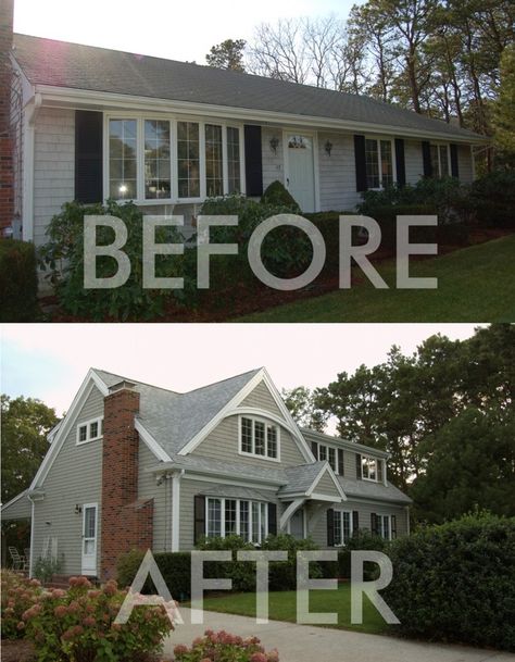 ranch house 2nd floor additions - Google Search Second Floor Addition Before And After, 2nd Story Addition, 2nd Floor Addition, Second Floor Addition, Ranch House Remodel, Ranch Remodel, Exterior Renovation, Exterior Makeover, Casa Exterior