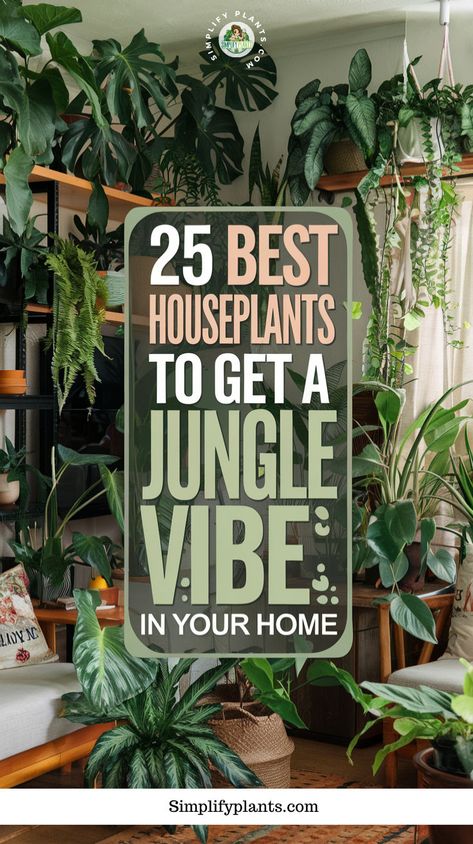 "Transform your space into a lush oasis with our guide to the 25 Best Houseplants to Get a Jungle Vibe in Your Home! Discover stunning houseplant decor ideas that elevate your indoor gardening game. Embrace the urban jungle aesthetic with greenery inspiration that brings life to any room. From plant care tips to creative plant styling, this collection is perfect for every plant lover's paradise!" Plant Shelf With Lights, Small Jungle Garden Ideas, Urban Jungle Aesthetic, Houseplant Aesthetic, Urban Jungle Interior, Plant Mom Aesthetic, Jungle Aesthetic, Houseplant Decor, Houseplants Decor