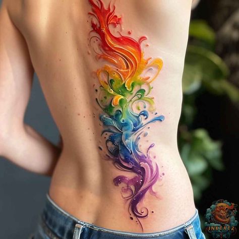 Colorful Arm Tattoos, Rising Tattoo, Rising Phoenix Tattoo, Tattoos 2024, Pride Tattoo, Embroidery Tattoo, Sailor Moon Tattoo, Rainbow Tattoos, Elements Tattoo