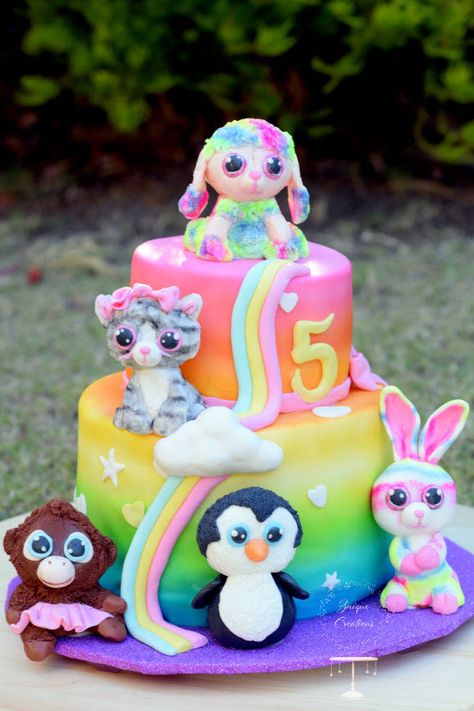 Beanie Boo Cake - cake by Znique Creations - CakesDecor Ty Beanie Boo Birthday Party Ideas, Beanie Boo Birthday Cake, Beanie Boo Cake, Beanie Boo Birthday Party Ideas, Beanie Boos Costume, Animals Birthday Cake, Boo Cake, Beanie Boo Party, Beanie Boo Birthdays