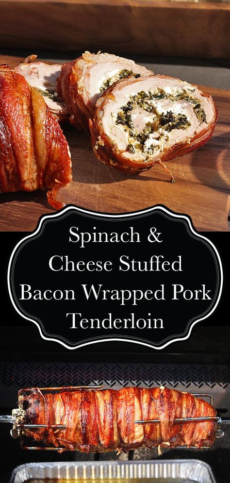 Grilled Pork Tenderloin Recipes, Smoked Pork Tenderloin, Bbq Rotisserie, Bacon Wrapped Pork Tenderloin, Bacon Wrapped Pork, Pork Bbq, Stuffed Pork, Wrapped In Bacon, Pork Loin Recipes