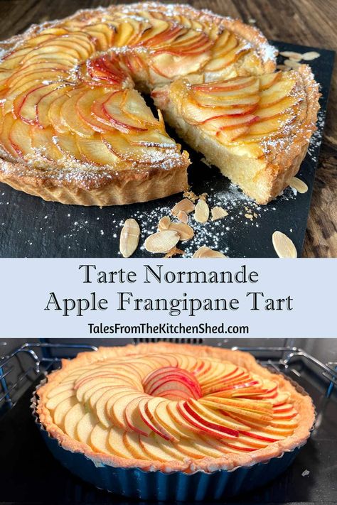 French Apple Almond Tart, French Apple Tart Recipe Easy, Frangipane Apple Tart, Tart Aux Pommes, Easy Frangipane Recipe, Tart Normande Recipe, French Apple Frangipane Tart, Normandy Apple Tart, Thanksgiving Fruit Tart