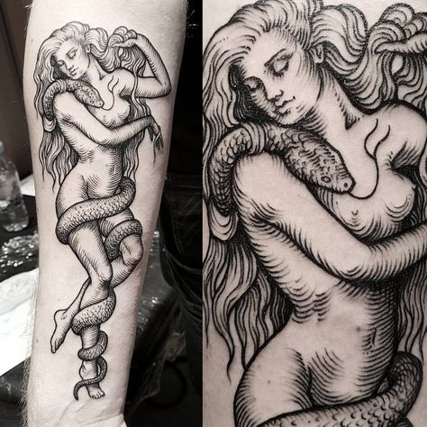 Lille tattoo fest first tattoo @lilletattoofestival ! Thank You Aurelien ! #lilith #johncollier #blackwork #btattoing #blxckink #onlyblackart #blacktatts #blackink #blackworkerssubmission #blacktattooart #blacktattoo #darkartists   #occultarcana #linework #lineworktattoo #etching #etchingtattoo #woodcut #woodcuttattoo #engraving #engravingwork #engravingtattoo #linework #lineworktattoo #sobelow #onlythedarkest Lilith And Medusa Tattoo, Lilith Tattoo Design Ideas, Lilith And Lucifer Tattoo, Lilith Tattoo Sleeve, Lilith Tarot Card Tattoo, Tattoo Back Women, Tattoo Ideas Quotes, First Tattoo Ideas, Etching Tattoo