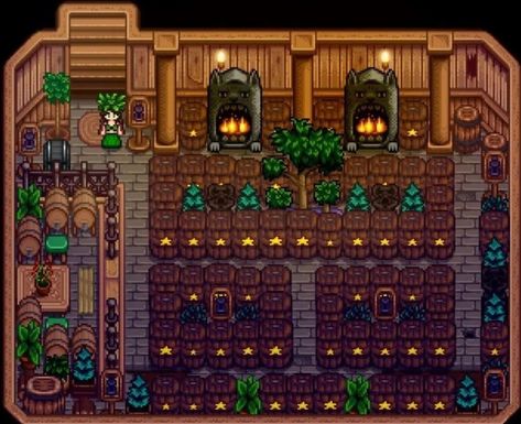 Witch House Interior, Stardew Farms, Barn Layout, Stardew Valley Layout, Stardew Valley Tips, Stardew Valley Farms, Valley Game, Cave Entrance, Basement Layout