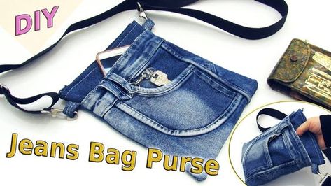 Diy Denim Crossbody Bag Tutorial, Denim Purse Pattern, Diy Jean Purse, Diy Denim Purse, Sew Denim, Diy Jean Bag, Old Jeans Recycle, Diy Old Jeans, Denim Clutch Bags