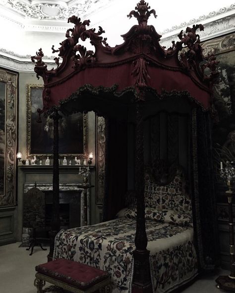 I will be visiting a few stately homes this weekend for some serious swooning, though I think I might have reached peak swoon almost two… Gothic Canopy Bed, Gothic Bedroom Furniture, Gothic Bedrooms, Gothic Bedroom Ideas, Gothic Decor Bedroom, Goth Bedroom, Gothic Room, Gothic Interior, Gothic Bedroom