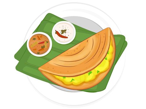 Dosa Illustration #Dribbble #diseno🍸. Indian Food Logo Design Ideas, Dosa Illustration Art, South Indian Food Drawing, South Indian Food Illustration, Indian Food Cartoon, Dosa Illustration, Dosa Drawing, Indian Food Doodle, South Indian Cartoon