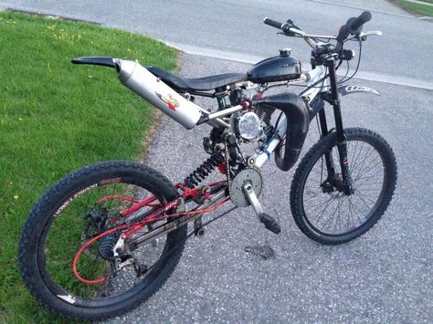 Custom chopped and screwed homemade motoped/dirt bike! - Page 2 - Motorized Bicycle Engine Kit Forum Motorized Mountain Bike, Dirt Bicycle, Gas Powered Bicycle, Homemade Motorcycle, Mini Motorbike, Bicycle Engine Kit, Chopped And Screwed, Bicycle Engine, Powered Bicycle