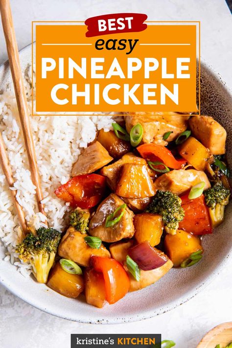 This Pineapple Chicken is an easy stir fry recipe made with chicken, canned pineapple, broccoli and teriyaki sauce. Serve it with green onions and rice for an easy dinner! Chicken Pineapple Fried Rice, Teriyaki Sauce Easy, Easy Pineapple Chicken, Bbq Pineapple Chicken, Pineapple Chicken Stir Fry, Pineapple Chicken Recipe, Bbq Pineapple, Chicken With Broccoli, Pineapple Chicken Recipes