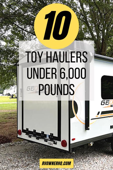 Many RV manufacturers are now producing what are considered lightweight toy haulers that weigh less than 6,000 pounds and in some cases less than 5,000 pounds. So if you happen to have a smaller less capable tow vehicle, such as an SUV or small truck, not to worry. As we’ve highlighted some of the best and most popular toy haulers under 6,000 pounds in our latest blog post. Toy Hauler Rv, Toy Hauler Camper, Toy Haulers, Small Campers, Small Trucks, Popular Toys, Toy Hauler, Creature Comforts, Rv Stuff