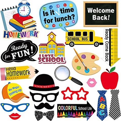 School Photo Booth Props, Back To School Photo Booth, Back To School Stickers, First Day Of School Pictures, Paper Props, Teacher Photo, Diy Props, Diy Back To School, Back To School Party