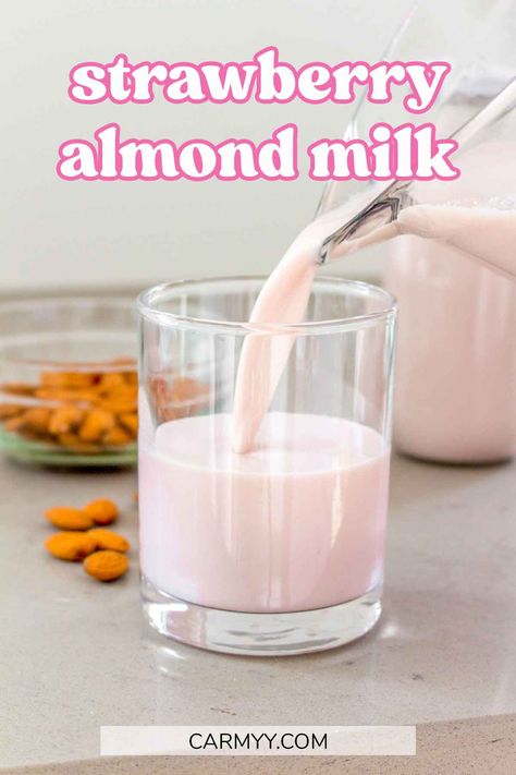 Almond Milk Drinks, Strawberry Almond Milk, Almond Milk Recipe, Leftover Strawberries, Chocolate Almond Milk, Soaked Almonds, Make Almond Milk, Almond Milk Recipes, Strawberry Almond