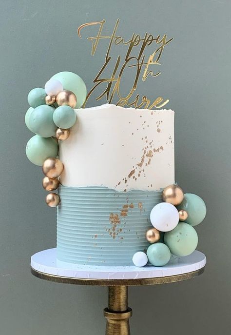 3 Tier Cake For Men, Blue 60th Birthday Cake, Blue And White Cake For Men, Teal And Gold Cake, Turquoise Cake, Mum Cake, Happy Birthday Mommy, Cake Design For Men, Twin Birthday Cakes