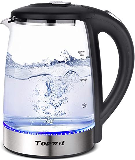 Topwit Electric Kettle Glass Hot Water Kettle, Upgraded, 2L Water Warmer Cordless, Stainless Steel Lid & Bottom, Tea Kettle with Fast Heating, Auto Shut-Off & Boil Dry Protection Hot Water Kettle, Whistling Tea Kettle, Water Boiler, Portable Blender, Water Kettle, Vinegar And Water, Electric Stove, Milk Frother, Gas Stove