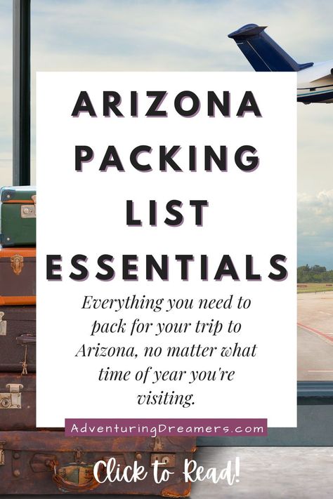 Use this Arizona packing list to make sure you never forget an item for your trip to Arizona, no matter what time of year you’re visiting. Arizona Packing List | Packing List for Travel | Packing List for Vacation | Arizona Packing List Summer | Arizona Packing List Spring | Arizona Packing List Fall | Arizona Packing List Autumn | Arizona Packing List Winter | Essentials Packing List | Clothing Packing List | Toiletries Packing List | Arizona Travel | Arizona Travel Guide | Adventure Travel Arizona Packing List Fall, What To Pack For Arizona, Arizona Packing List, Arizona Travel Outfits, Toiletries Packing, Visiting Arizona, Packing List Spring, Packing List Kids, Family Packing List