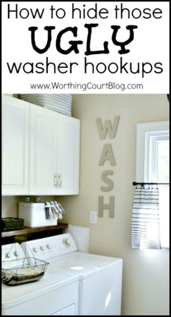 An Easy DIY To Hide Your Ugly Washer Hookups - Worthing Court Hiding Washer Dryer Hookups, How To Hide Washer And Dryer Hookups, Hide Washer Hookup, Laundry Room Hose Cover, How To Hide Laundry Room Hookups, How To Hide Washer Dryer Hookups, Hide Washer And Dryer Hookups, How To Hide Laundry Hookups, Hiding Laundry Room Hookups