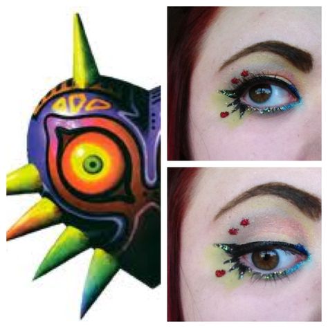 Majora's Mask inspired makeup. Legend Of Zelda Makeup Looks, Legend Of Zelda Inspired Makeup, Zelda Inspired Makeup, Legend Of Zelda Makeup, Zelda Makeup, Mud Wedding, Zelda Birthday, Mask Makeup, Drag Makeup