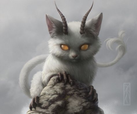 Fantasy Cat Horns Creature Wallpaper Horns Drawing, Demon Cat, Fantasy Cat, Hybrid Cat, Creature Fantasy, Hybrid Art, Mystical Animals, Fantasy Posters, Cute Fantasy Creatures