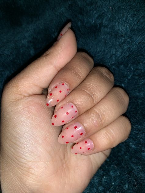 Dot Nails Designs, Pink Nails White Dots, Red Dot Nails, Polka Dot Valentine Nails, Red Polka Dot Nails, Black Dot Nails, Red Nails Polka Dots, Pink With White Polka Dots Nails, Pink Nails Red Dot